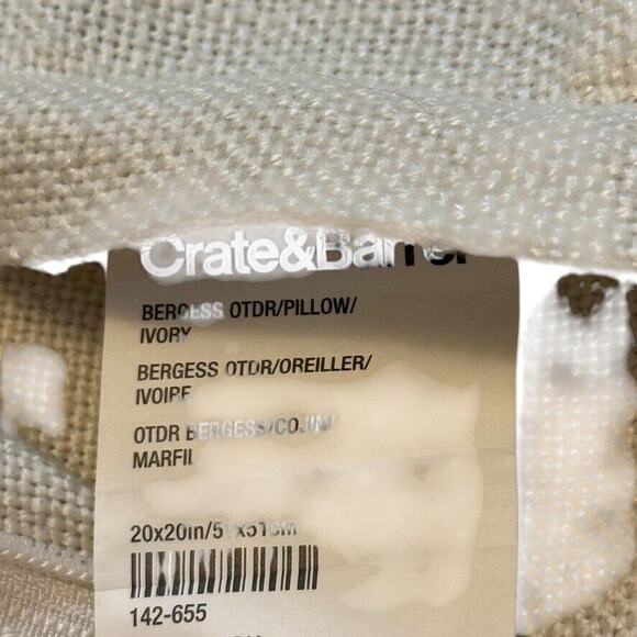 Crate & Barrell Ivory Woven 20x20" Square Throw Pillow Cover Tightweave Crochet - Picture 9 of 9